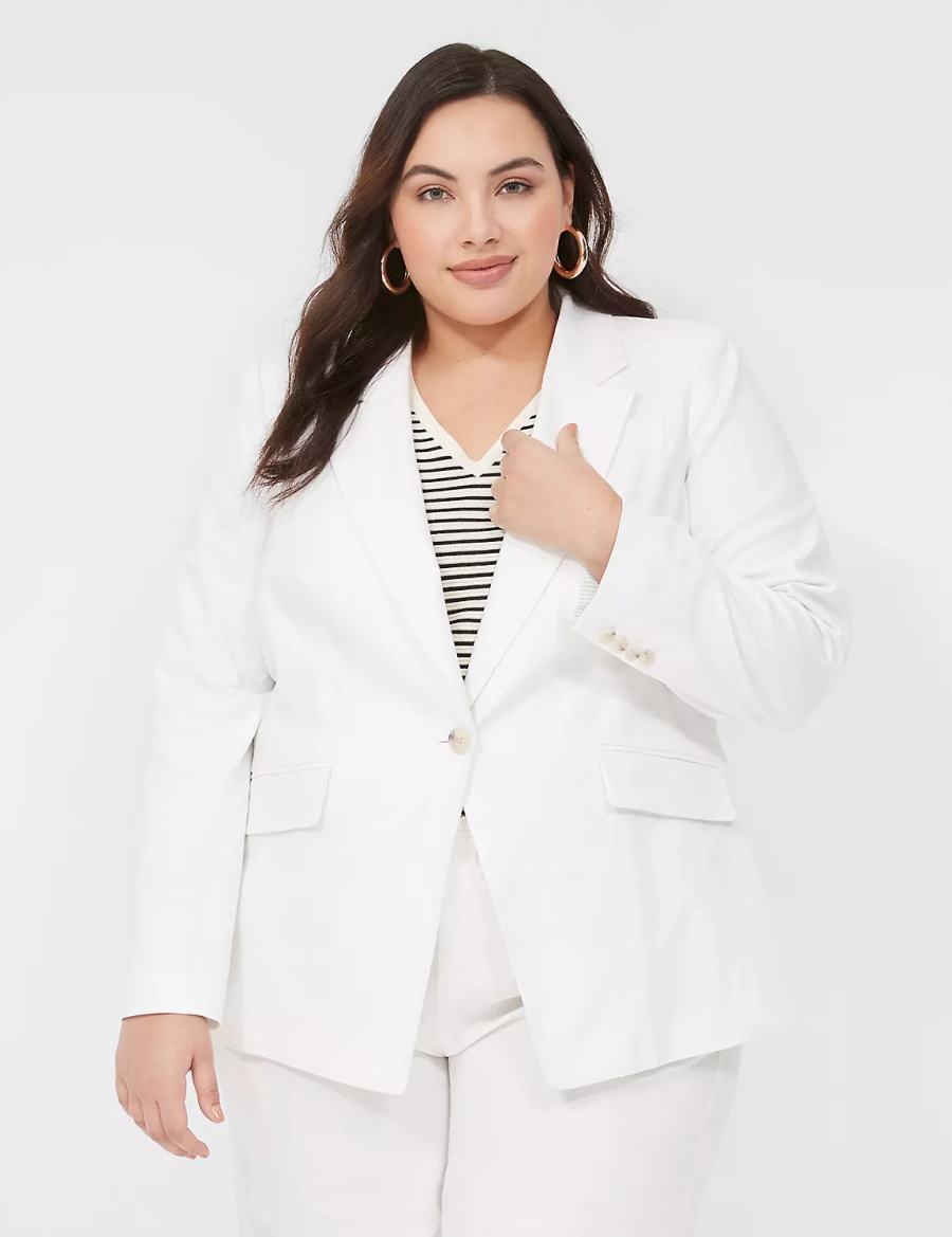 Women Lane Bryant Linen One-Button Blazers White | QWH947VB
