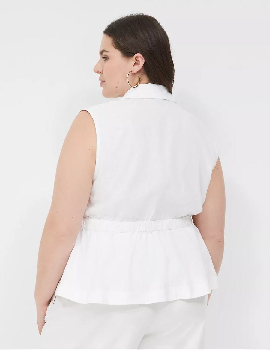 Women Lane Bryant Linen Peplum Vest White | QCN4745AG