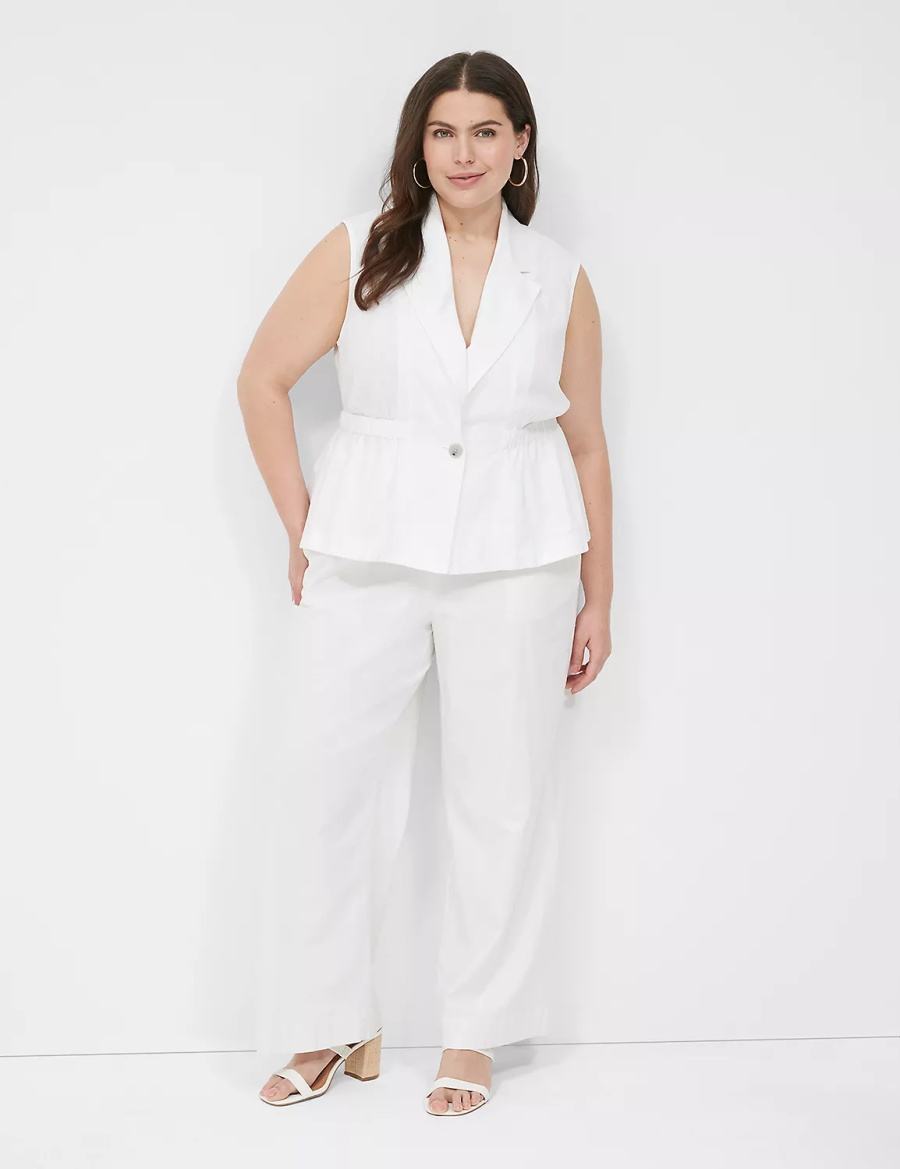Women Lane Bryant Linen Peplum Vest White | QCN4745AG