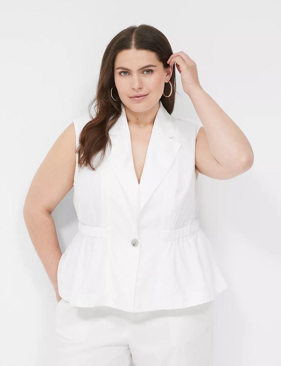 Women Lane Bryant Linen Peplum Vest White | QCN4745AG