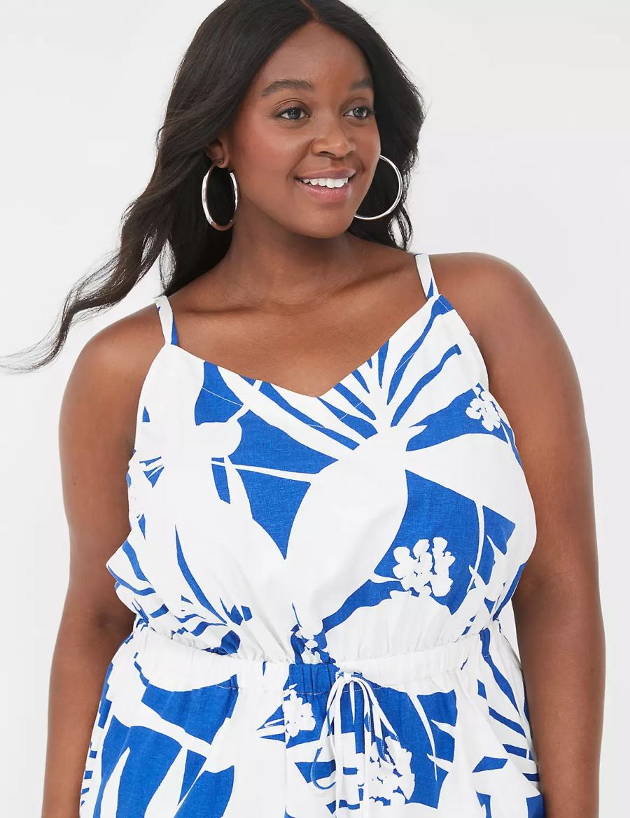 Women Lane Bryant Linen V-Neck Wide Leg Jumpsuit Blue | ZSG8027WG