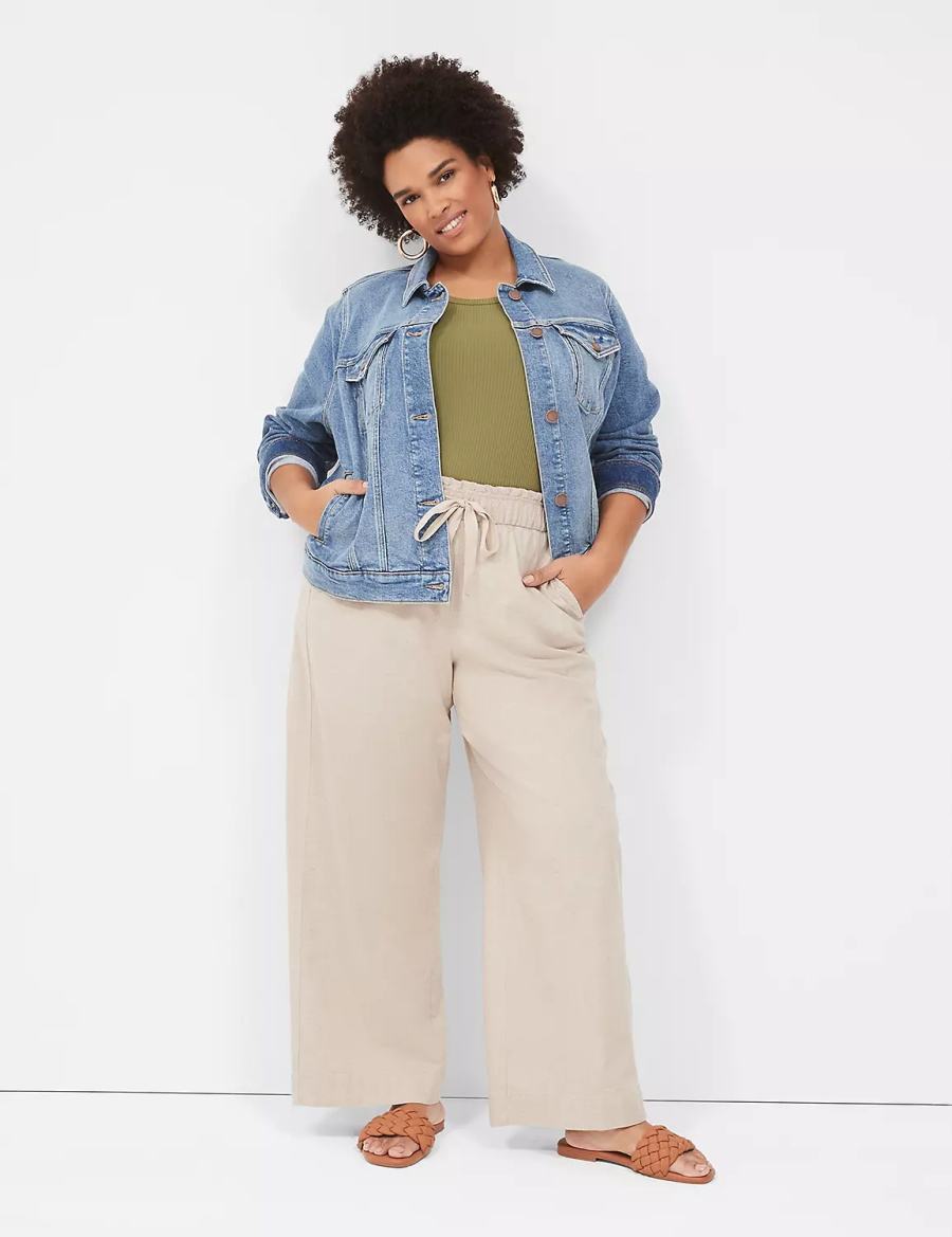 Women Lane Bryant Linen Wide Leg Pants Beige | KUU9223IE
