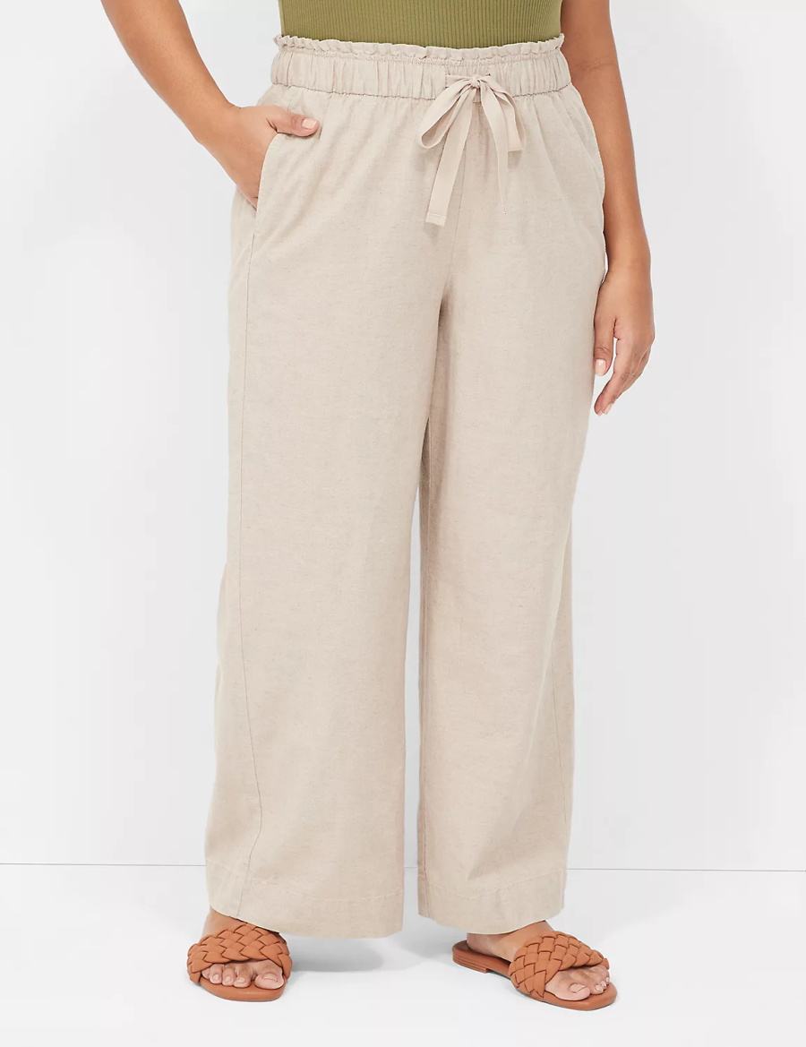 Women Lane Bryant Linen Wide Leg Pants Beige | KUU9223IE