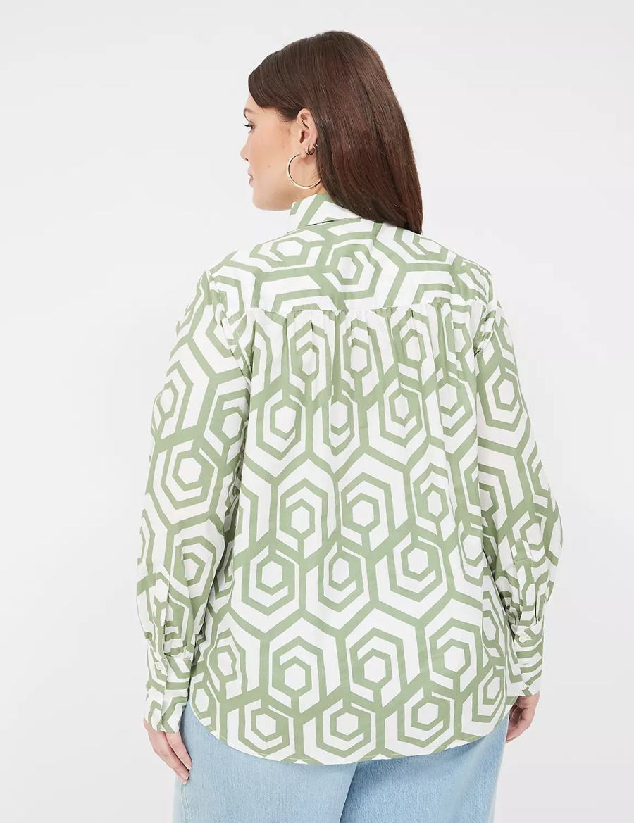 Women Lane Bryant Long-Sleeve Collar Popover Shirts Green | VKB6958XF