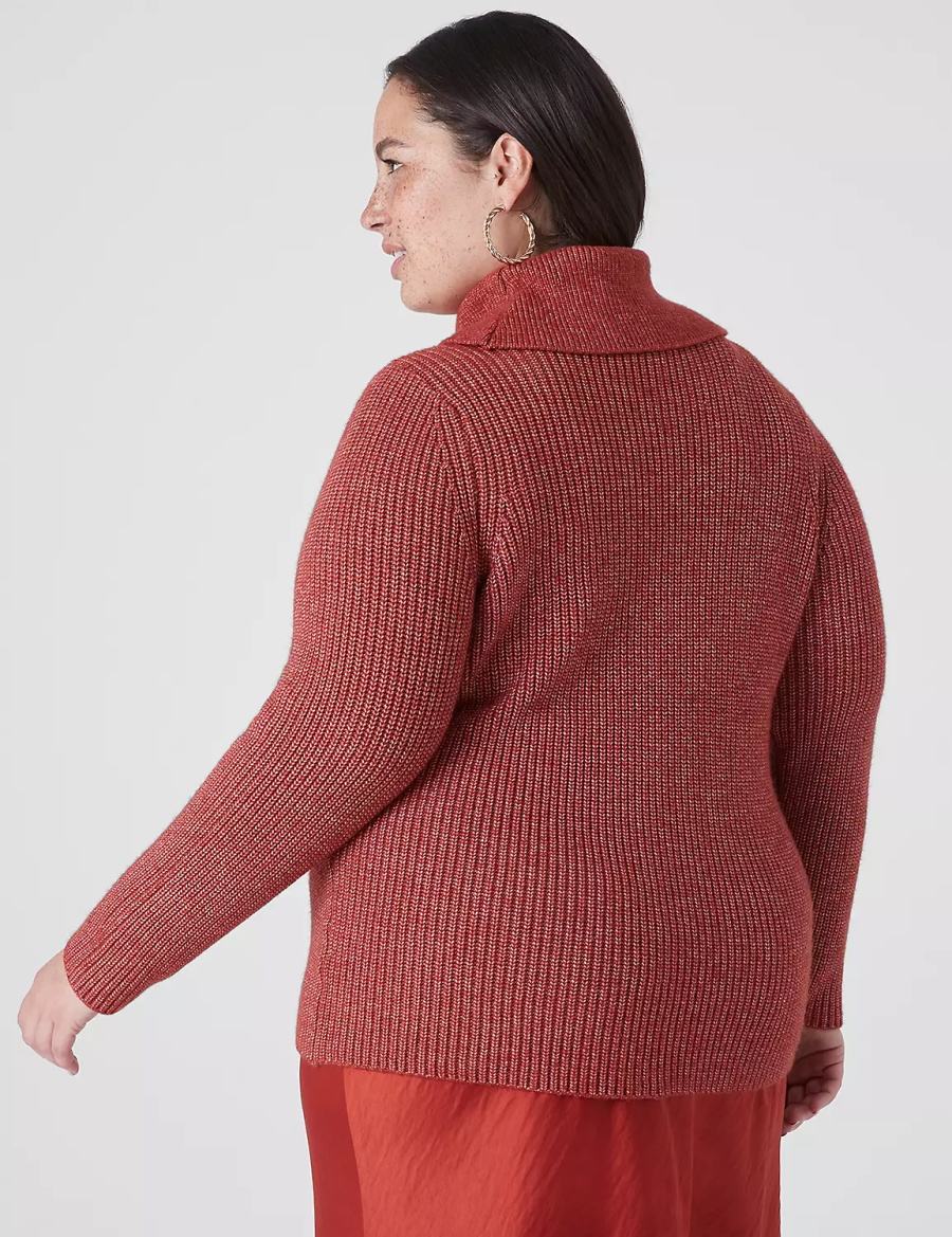 Women Lane Bryant Long-Sleeve Cowlneck Rib Sweaters Red | IHZ829LH
