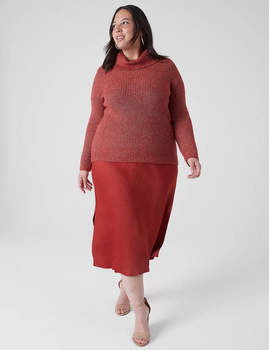 Women Lane Bryant Long-Sleeve Cowlneck Rib Sweaters Red | IHZ829LH