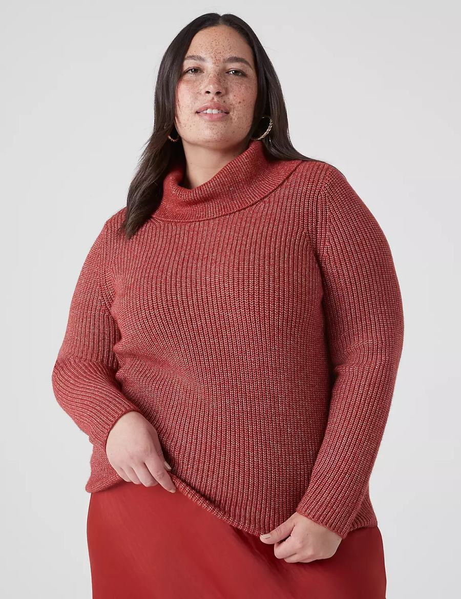 Women Lane Bryant Long-Sleeve Cowlneck Rib Sweaters Red | IHZ829LH