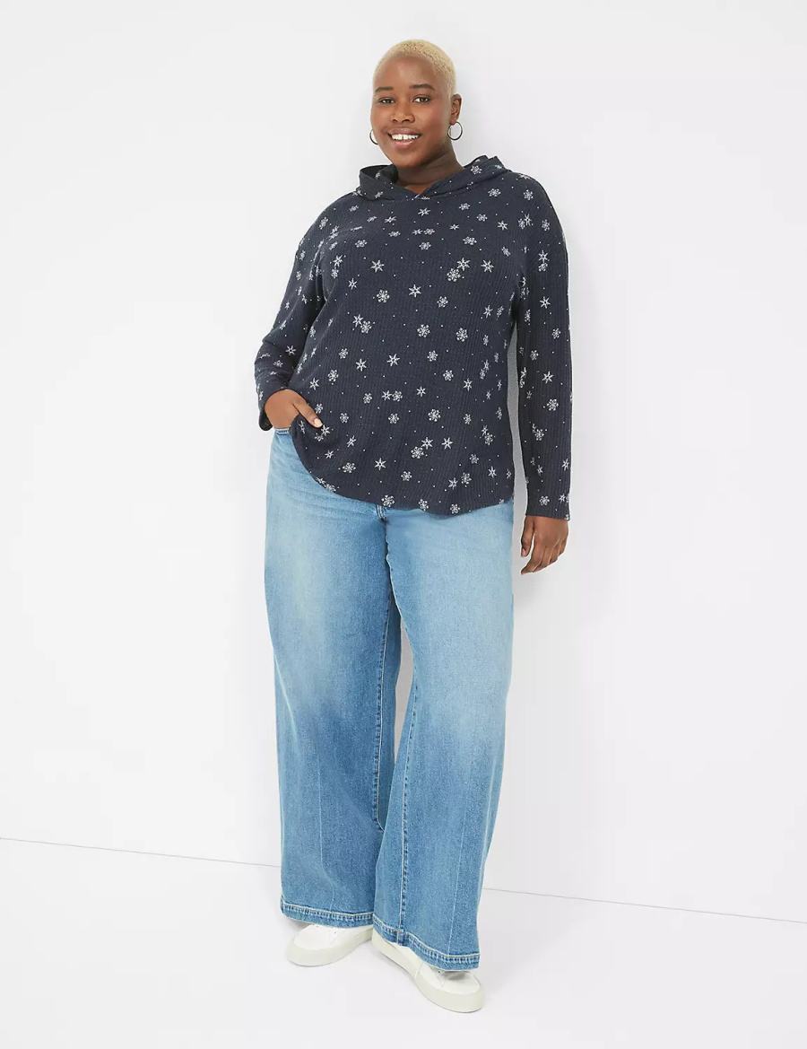 Women Lane Bryant Long-Sleeve Curved-Hem Tee T Shirts Navy | FIN10031KZ