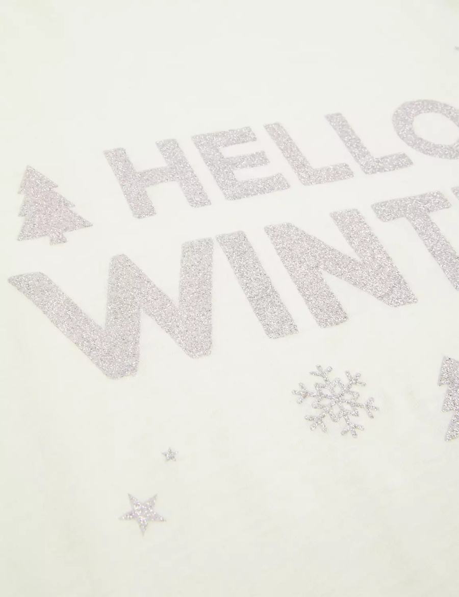 Women Lane Bryant Long-Sleeve Hello Winter Graphic Tee T Shirts Light Green | IUD8237QH