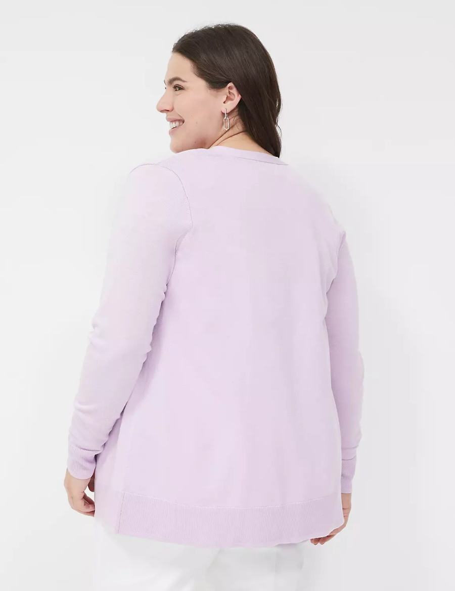Women Lane Bryant Long-Sleeve Open-Front Cardigan Purple | XPW3315DT