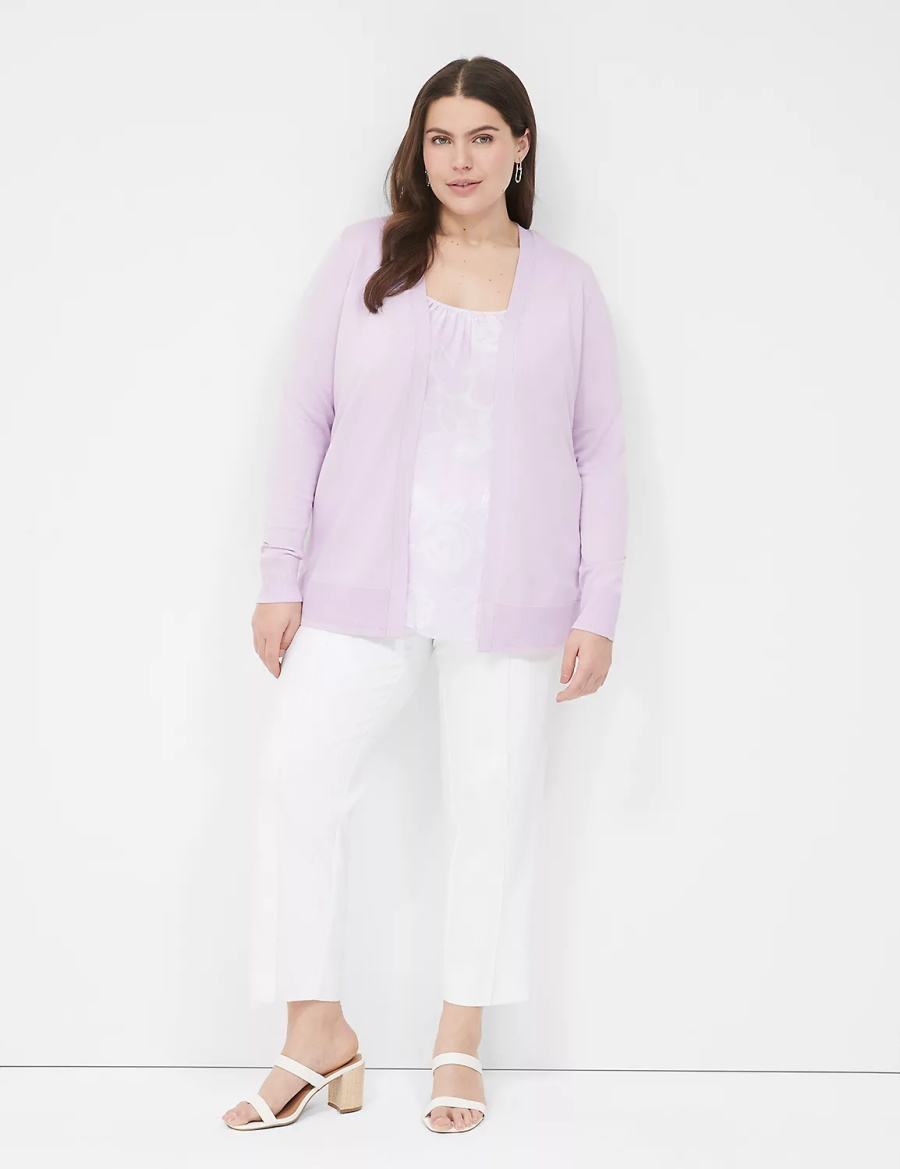 Women Lane Bryant Long-Sleeve Open-Front Cardigan Purple | XPW3315DT