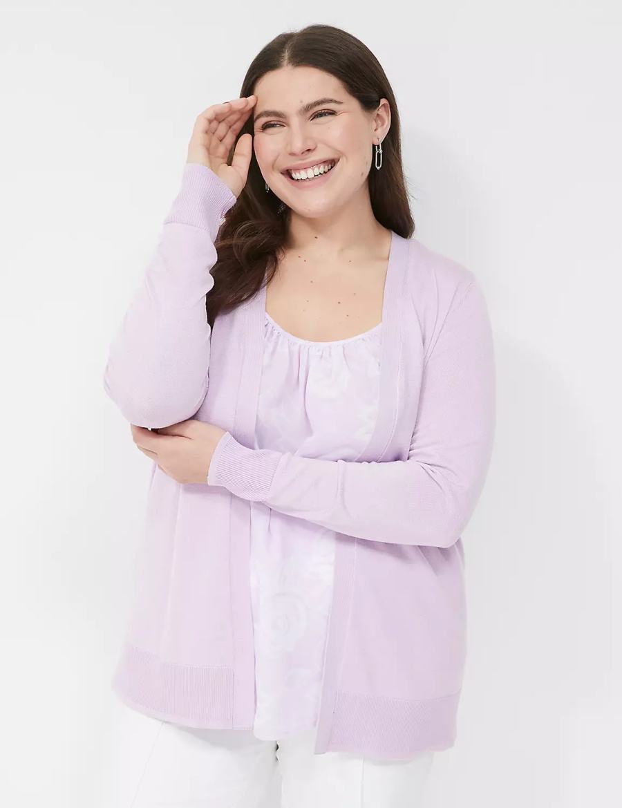 Women Lane Bryant Long-Sleeve Open-Front Cardigan Purple | XPW3315DT