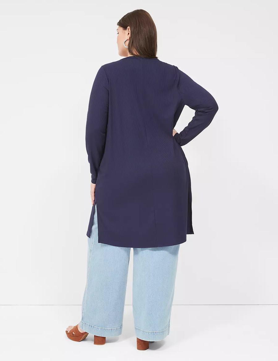Women Lane Bryant Long-Sleeve Open-Front Overpiece Robe Blue | JCM6473EN