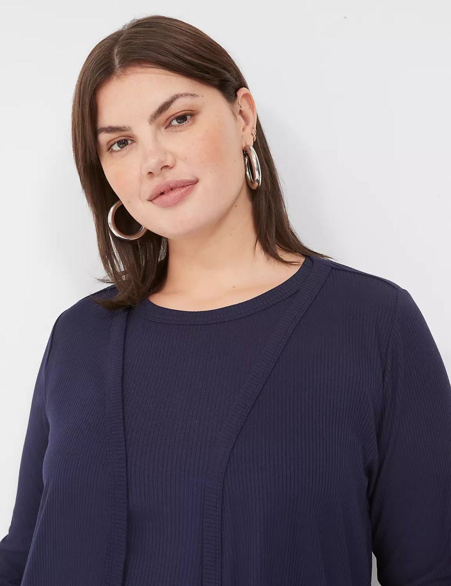 Women Lane Bryant Long-Sleeve Open-Front Overpiece Robe Blue | JCM6473EN