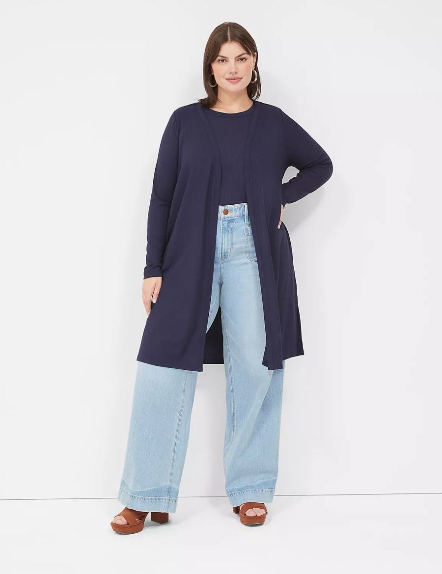 Women Lane Bryant Long-Sleeve Open-Front Overpiece Robe Blue | JCM6473EN