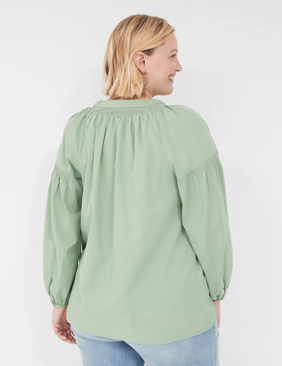Women Lane Bryant Long-Sleeve Split-Neck Popover Shirts Light Green | MKJ7550JM
