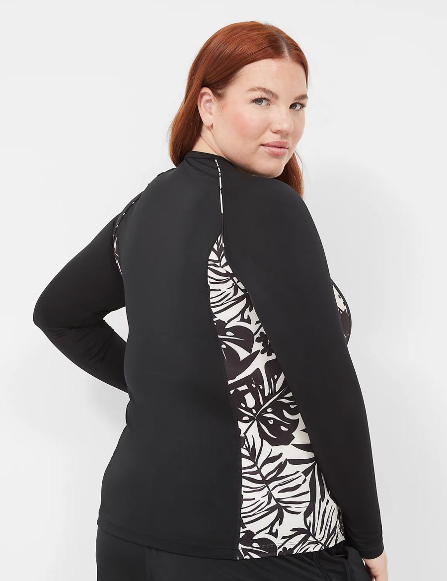 Women Lane Bryant Long-Sleeve Swim Rash Guard Swimsuits Black | PKO3372GB