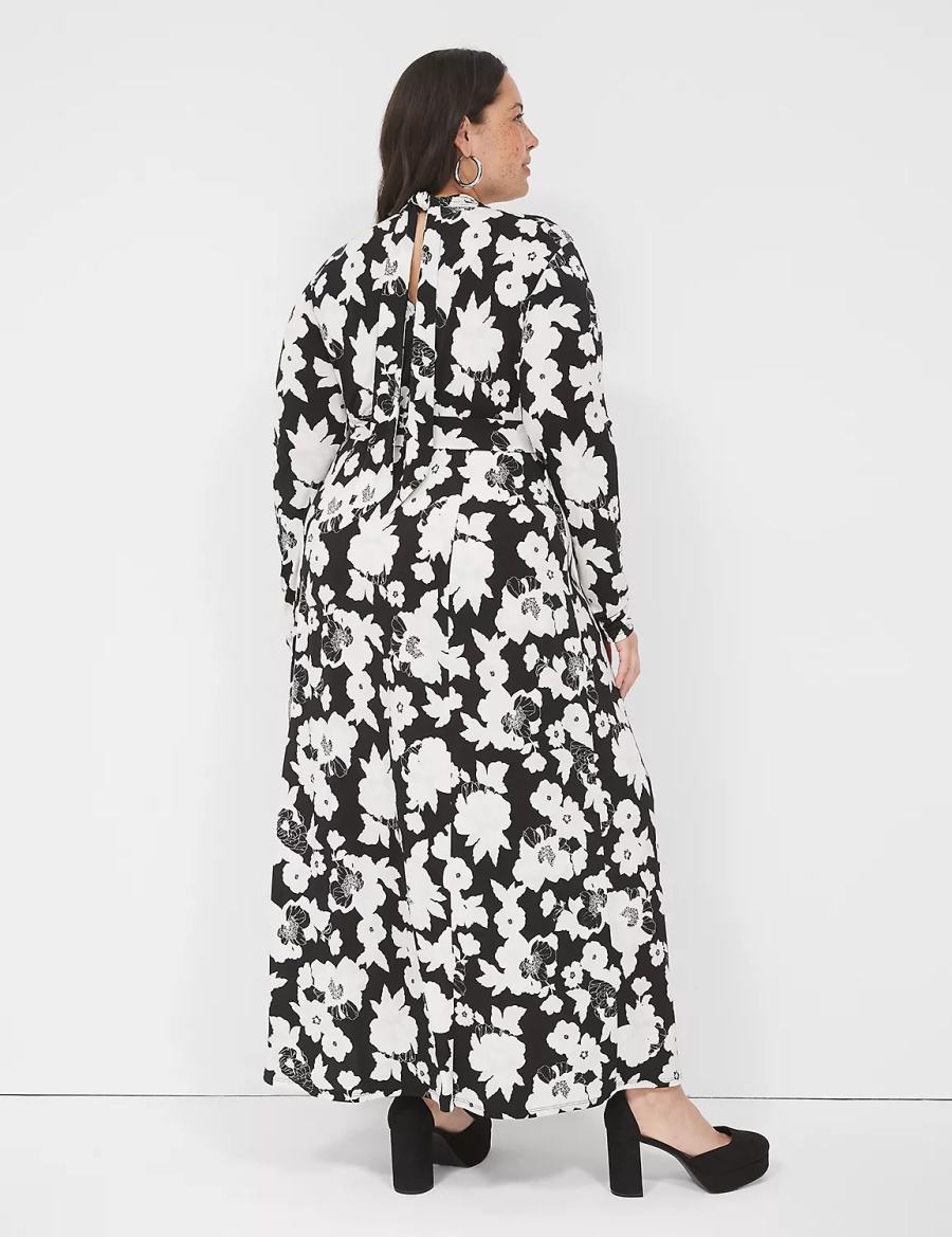 Women Lane Bryant Long-Sleeve Tie-Neck Jersey Maxi Dress White | WWD2330QT