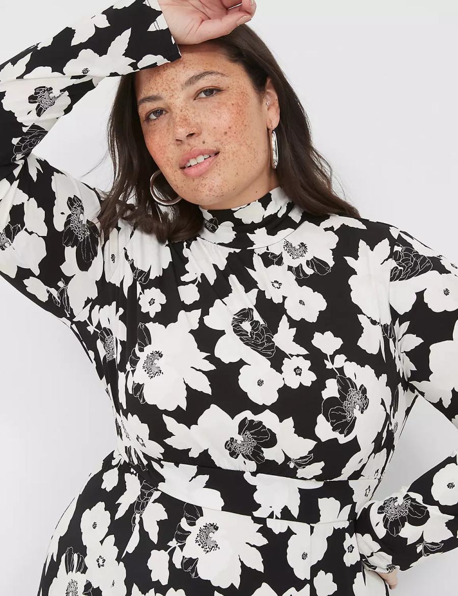 Women Lane Bryant Long-Sleeve Tie-Neck Jersey Maxi Dress White | WWD2330QT