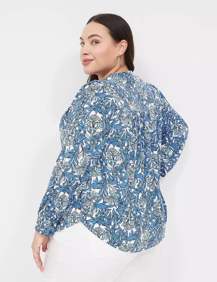 Women Lane Bryant Long-Sleeve V-Neck Blouse Blue | ZCO6157OA