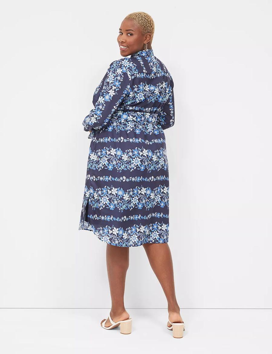 Women Lane Bryant Long-Sleeveed Midi Shirt Dress Dark Blue | EYS8047UU