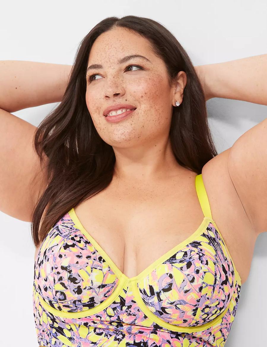 Women Lane Bryant Longline Demi Bralettes Yellow Multicolor | YRR6091IX