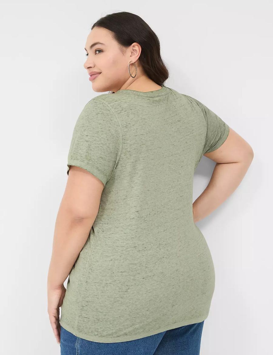 Women Lane Bryant Love Graphic Tee T Shirts Olive Green | VIT255IK