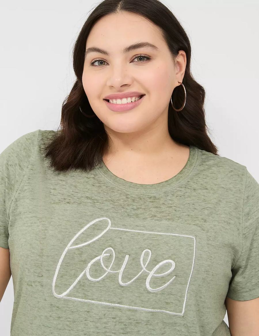 Women Lane Bryant Love Graphic Tee T Shirts Olive Green | VIT255IK