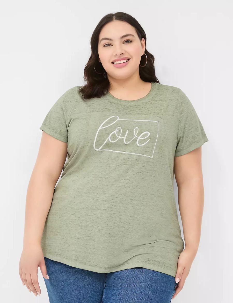Women Lane Bryant Love Graphic Tee T Shirts Olive Green | VIT255IK