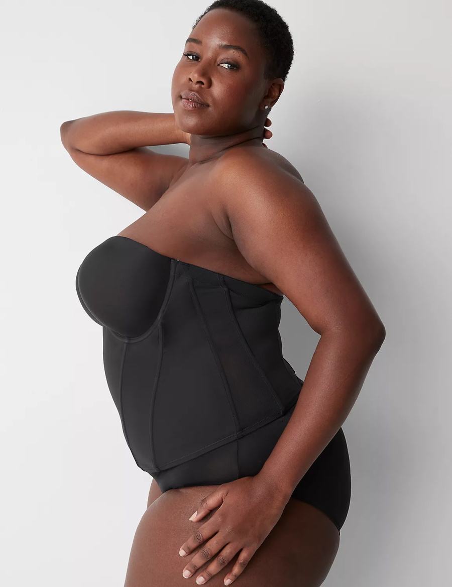 Women Lane Bryant Low-Back Multiway Bustier Bralettes Black | TYW2658LY