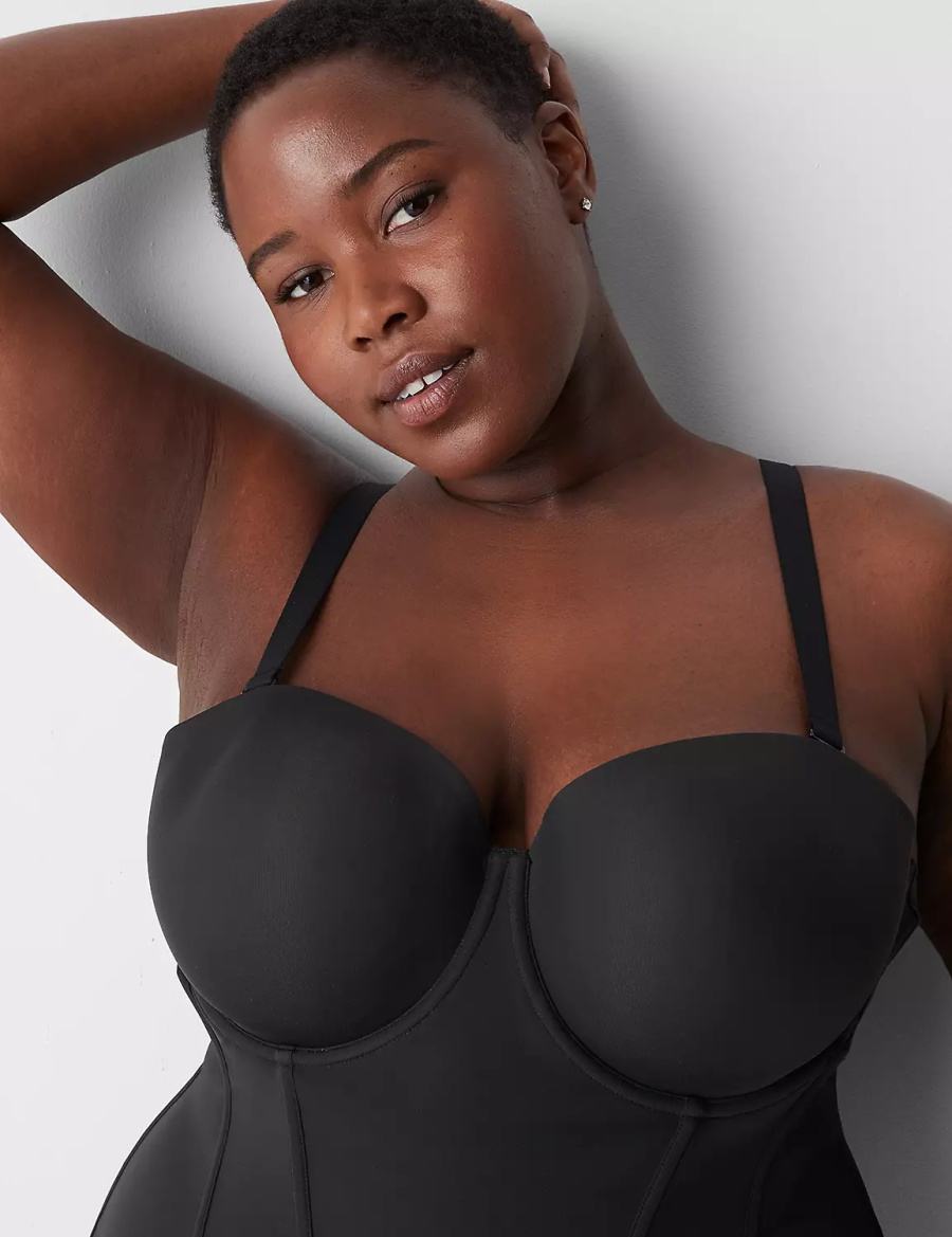 Women Lane Bryant Low-Back Multiway Bustier Bralettes Black | TYW2658LY