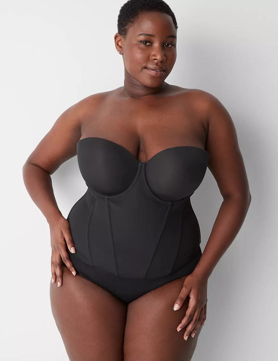 Women Lane Bryant Low-Back Multiway Bustier Bralettes Black | TYW2658LY