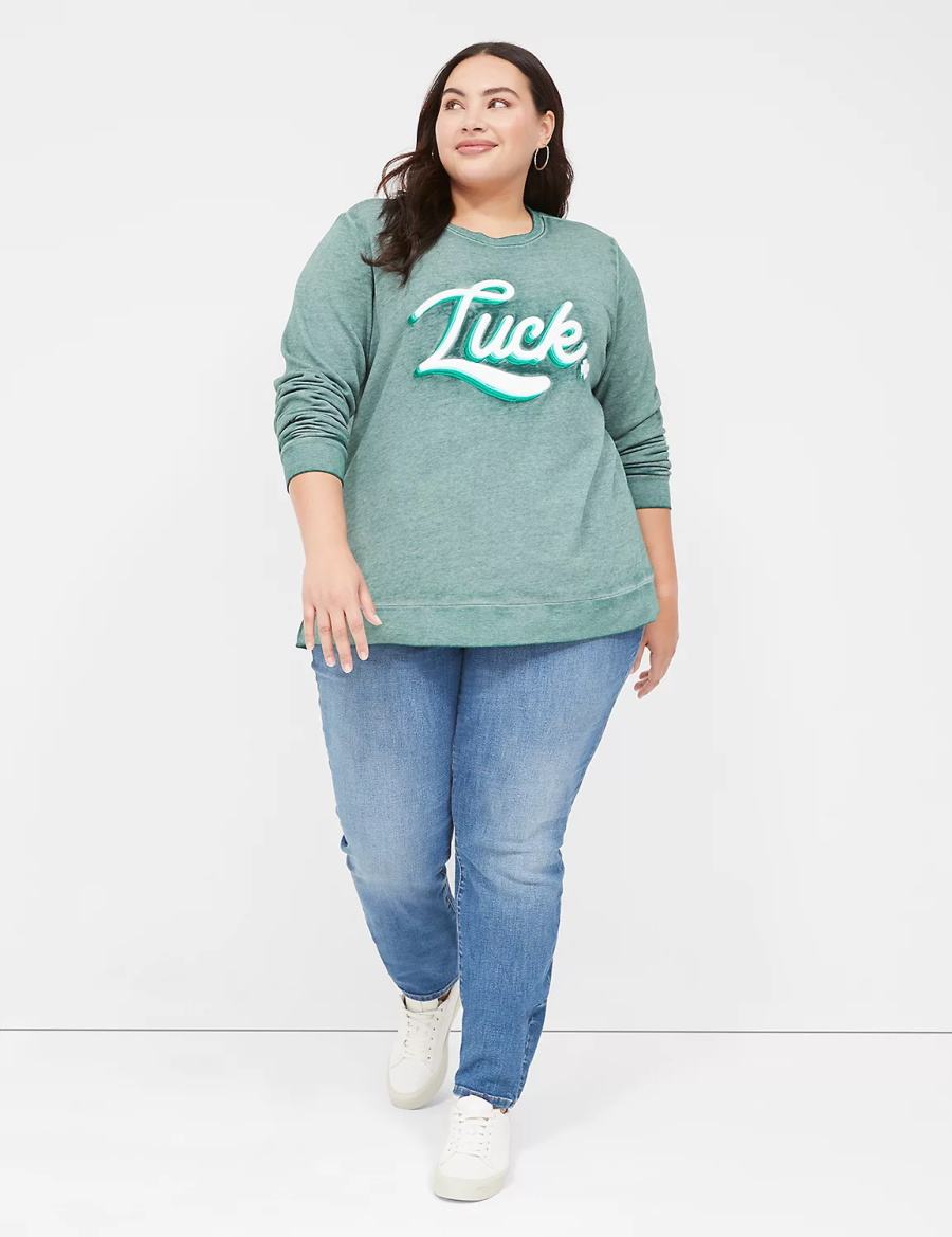 Women Lane Bryant Luck Graphic Sweatshirts Green | KHY9748RG