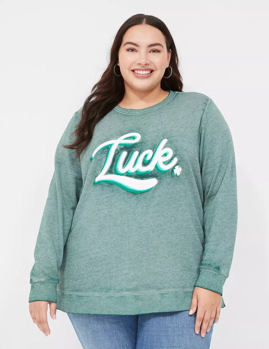Women Lane Bryant Luck Graphic Sweatshirts Green | KHY9748RG