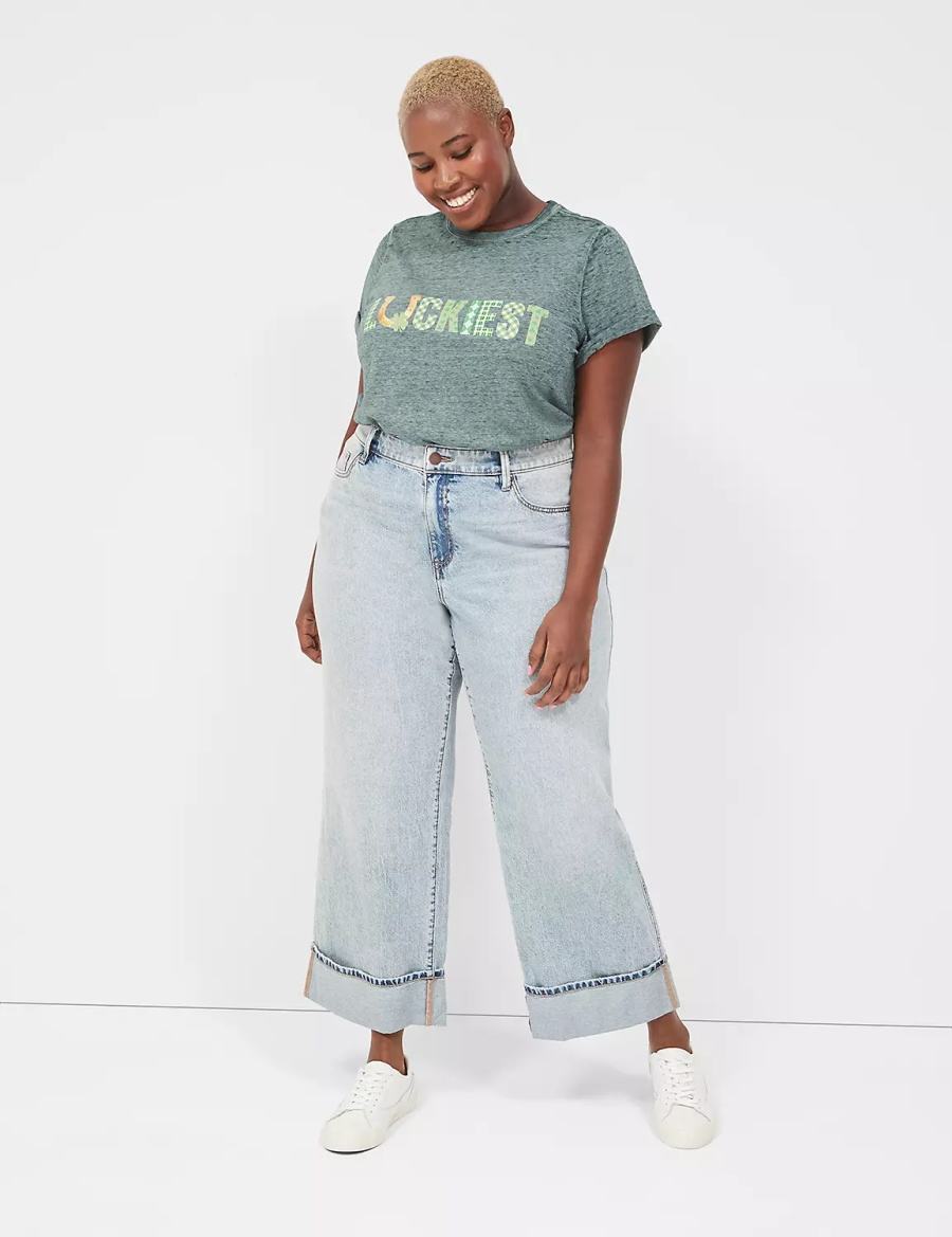 Women Lane Bryant Luckiest Burnout Graphic Tee T Shirts Green | IZX8080PU