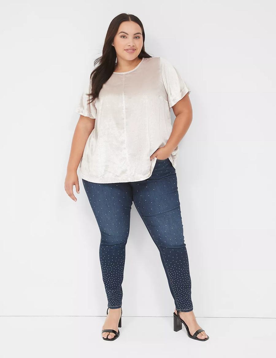 Women Lane Bryant Lurex Boatneck Swing Top T Shirts Grey | JJN485TV