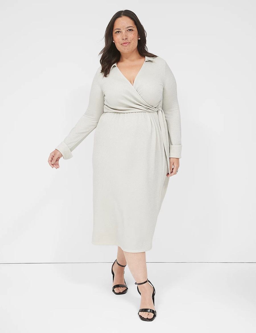 Women Lane Bryant Lurex Faux-Wrap Collar Maxi Dress Grey | ZEA3999FL