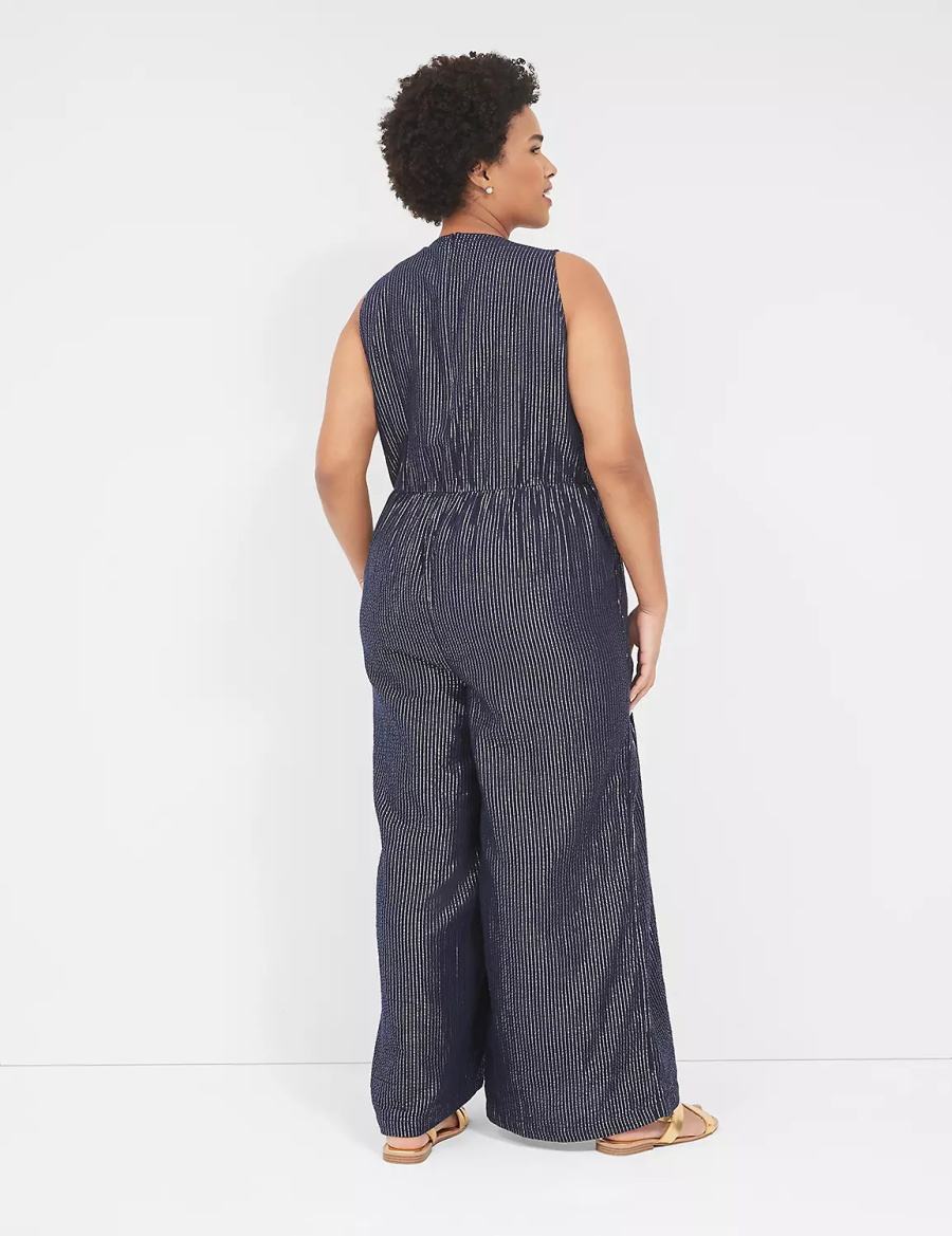 Women Lane Bryant Lurex Gauze Easy Jumpsuit Blue | DCN4014YR