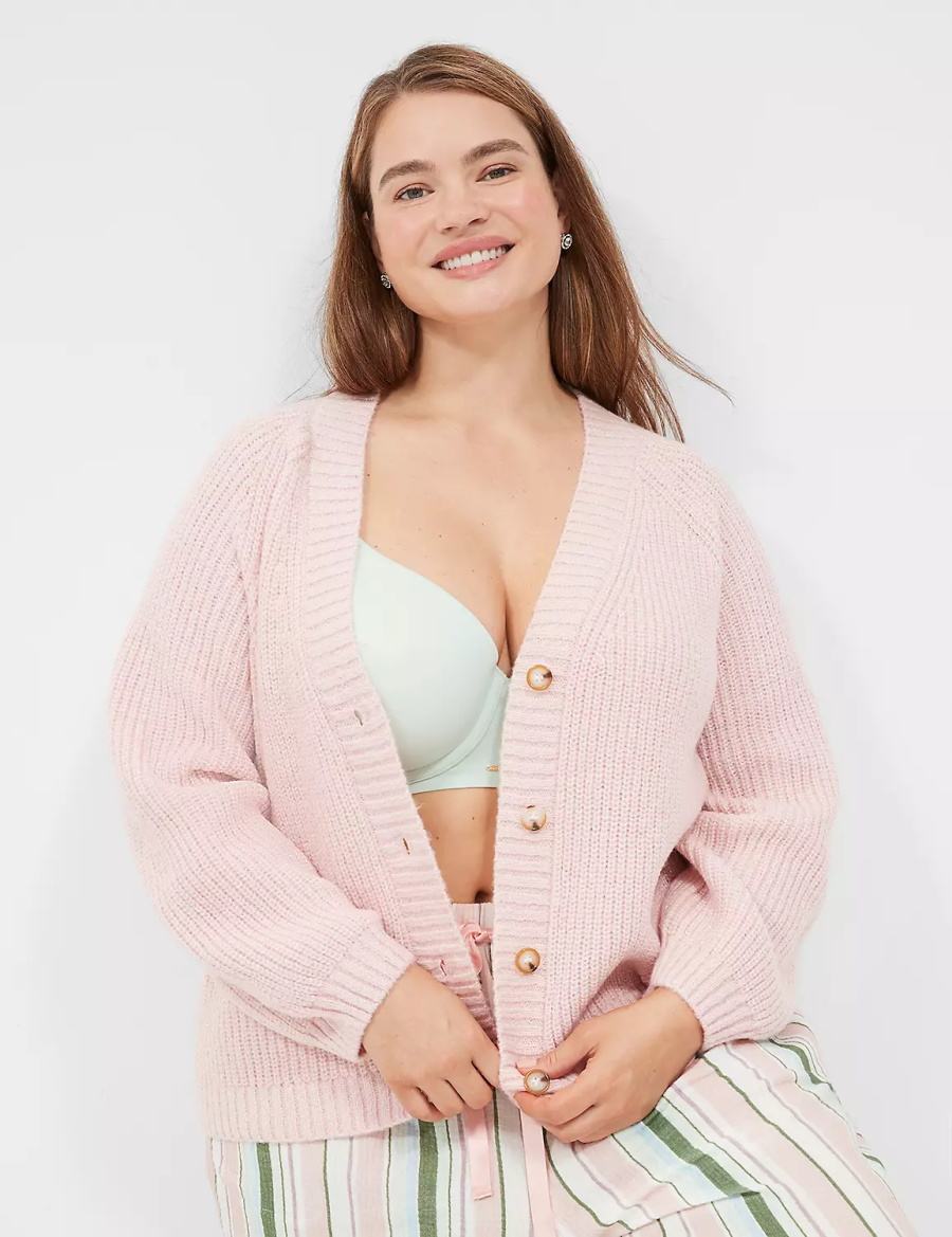 Women Lane Bryant Lurex Knit Sleep Cardigan Pink | HWD8330JZ