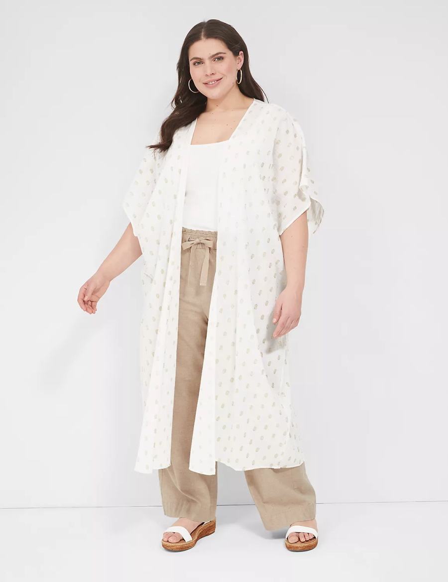 Women Lane Bryant Lurex Maxi Overpiece Robe White | FZW1955SU