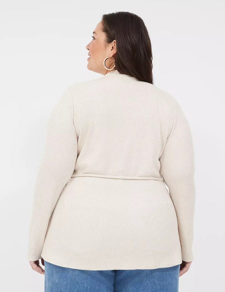 Women Lane Bryant Lurex Mock-Neck Tie-Waist Top Sweaters Beige | RXW2022MU