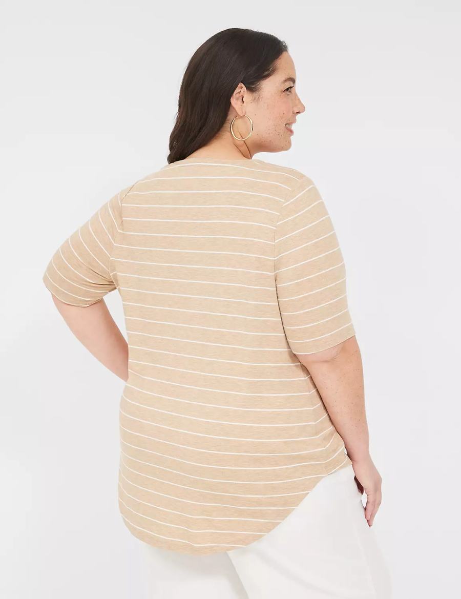 Women Lane Bryant Lurex Perfect Sleeve Crew-Neck Tee T Shirts Brown Stripes | PYC5159IE