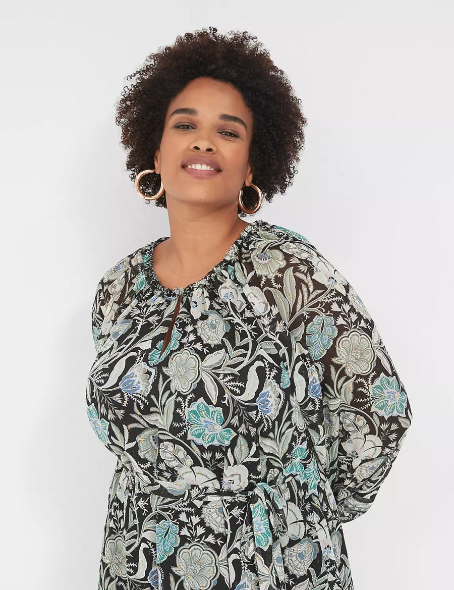 Women Lane Bryant Lurex Ruffle-Trim Notch-Neck Mini Dress Turquoise | CXJ4548JV