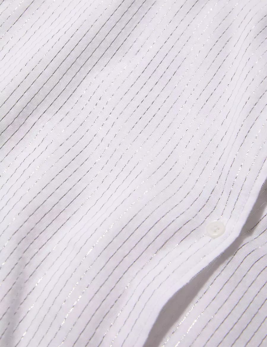 Women Lane Bryant Lurex Stripe Button-Front Cover-Up Shirts White | TGX9267RC