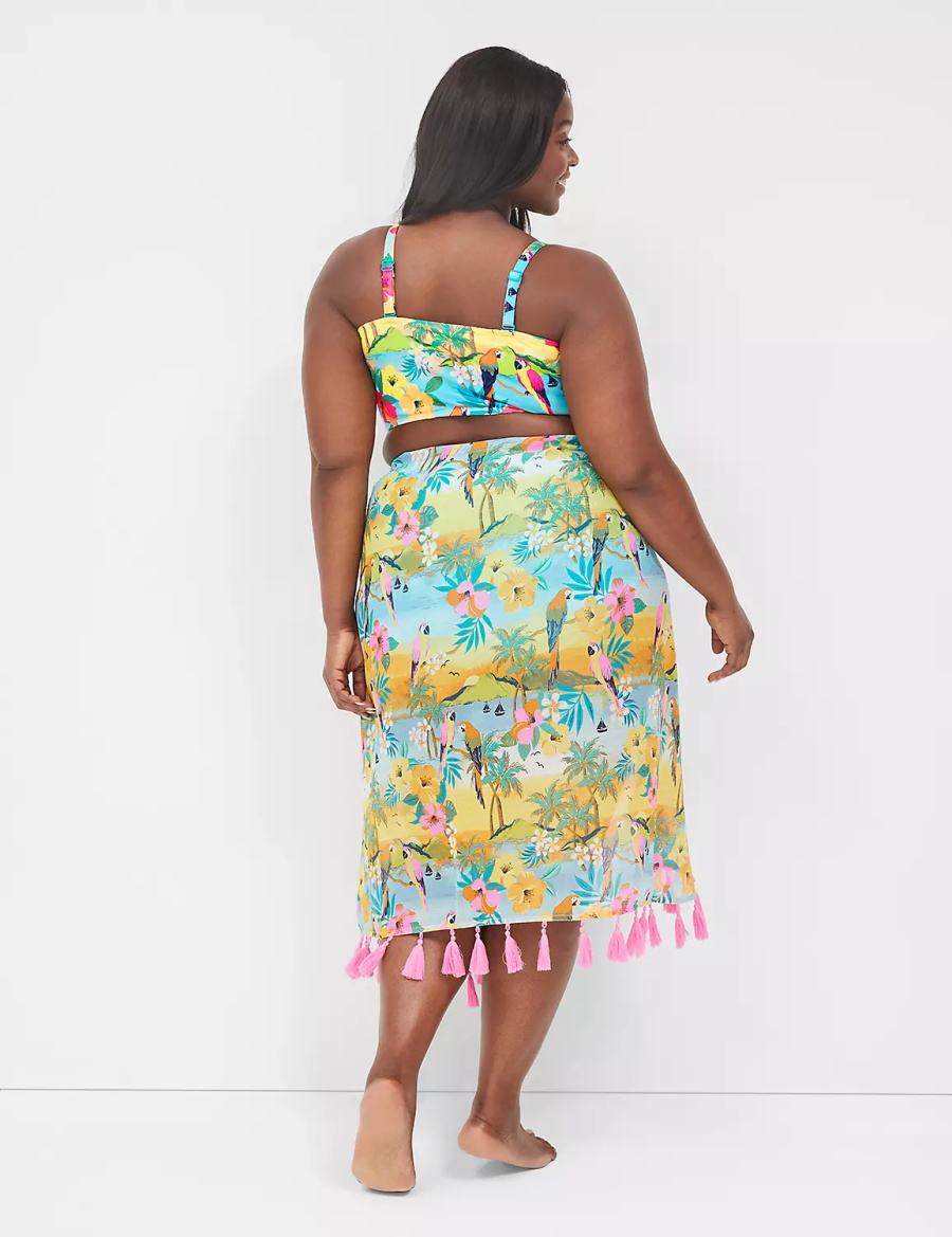 Women Lane Bryant Lurex Tassel-Trimmed Sarong Swimsuits Yellow Multicolor | NNA3481AJ