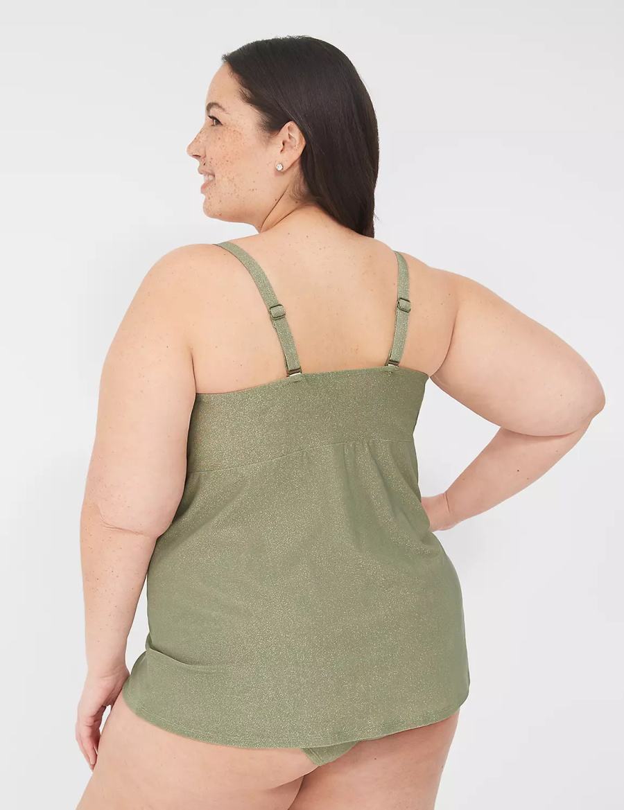 Women Lane Bryant Lurex Underwire Knot-Front Tankini Bikini Top Green | TDP6559CW