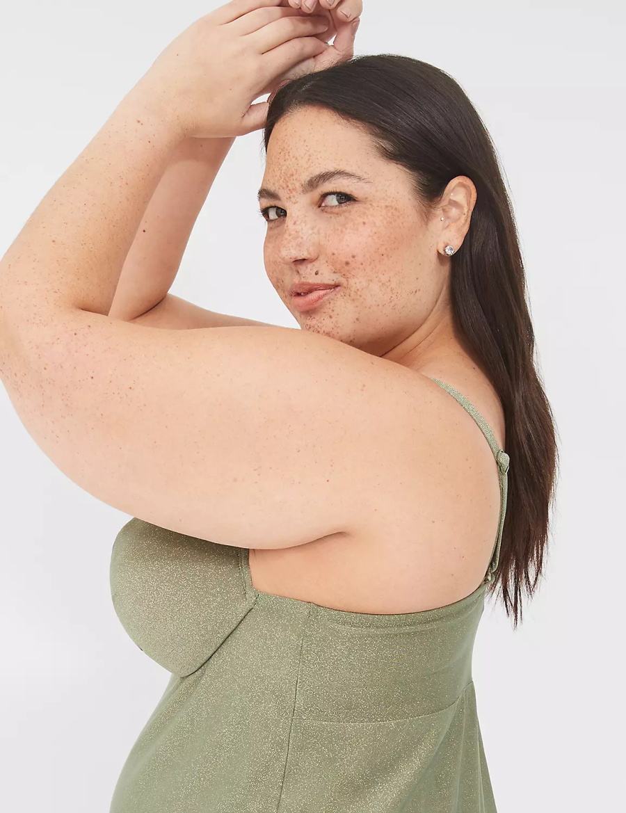 Women Lane Bryant Lurex Underwire Knot-Front Tankini Bikini Top Green | TDP6559CW