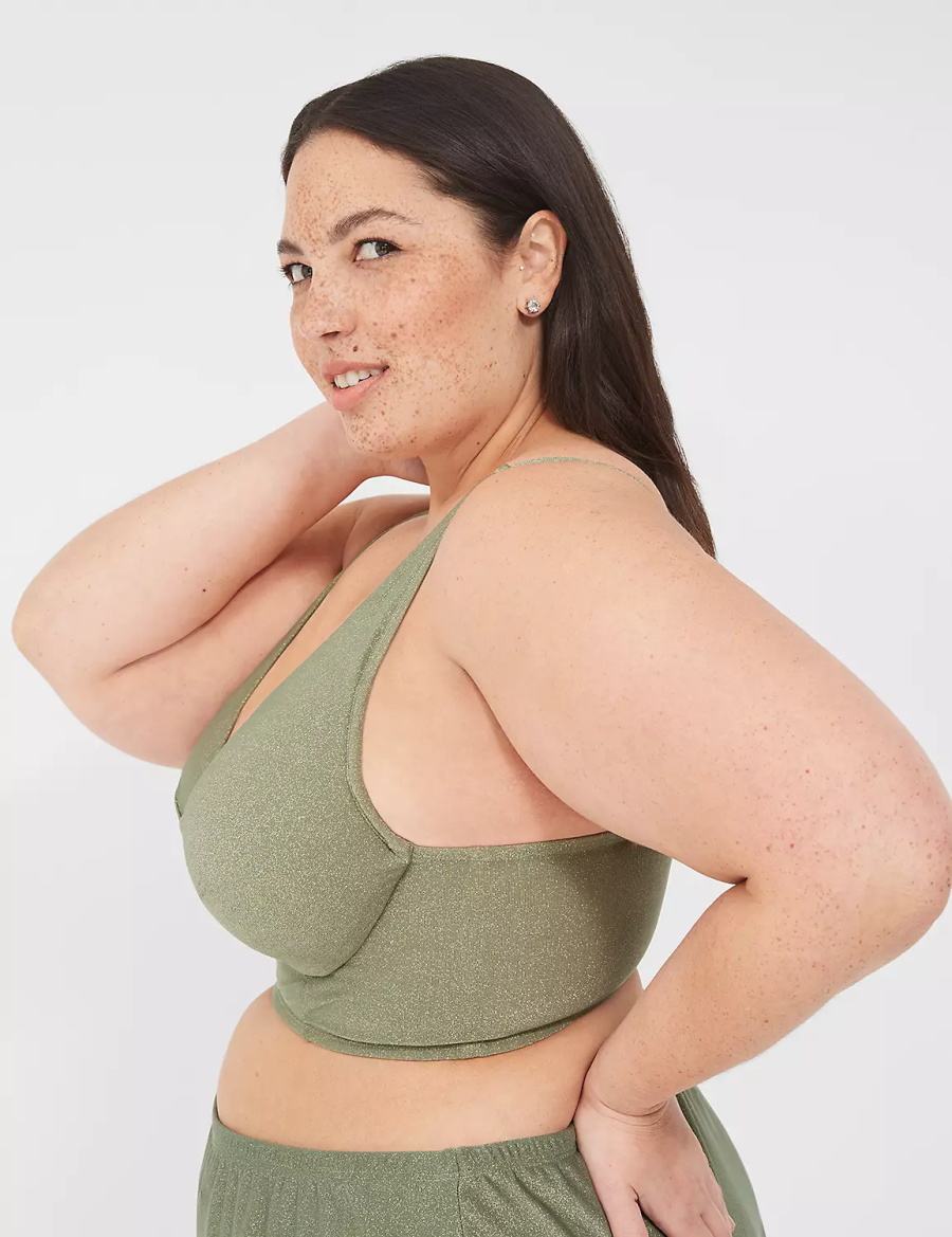 Women Lane Bryant Lurex Underwire Knot-Front Bikini Top Green | WCN9250BJ
