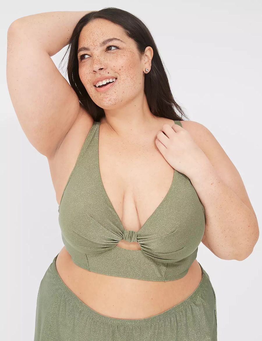 Women Lane Bryant Lurex Underwire Knot-Front Bikini Top Green | WCN9250BJ