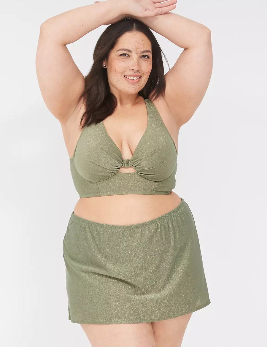 Women Lane Bryant Lurex Underwire Knot-Front Bikini Top Green | WCN9250BJ